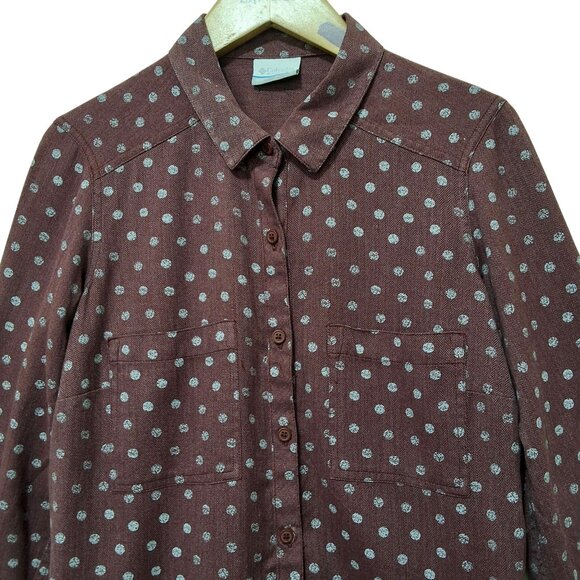 Columbia Womens M Burgandy Polka Dot Long Sleeve Button-Up Shirt M Fall Casual - Picture 4 of 9